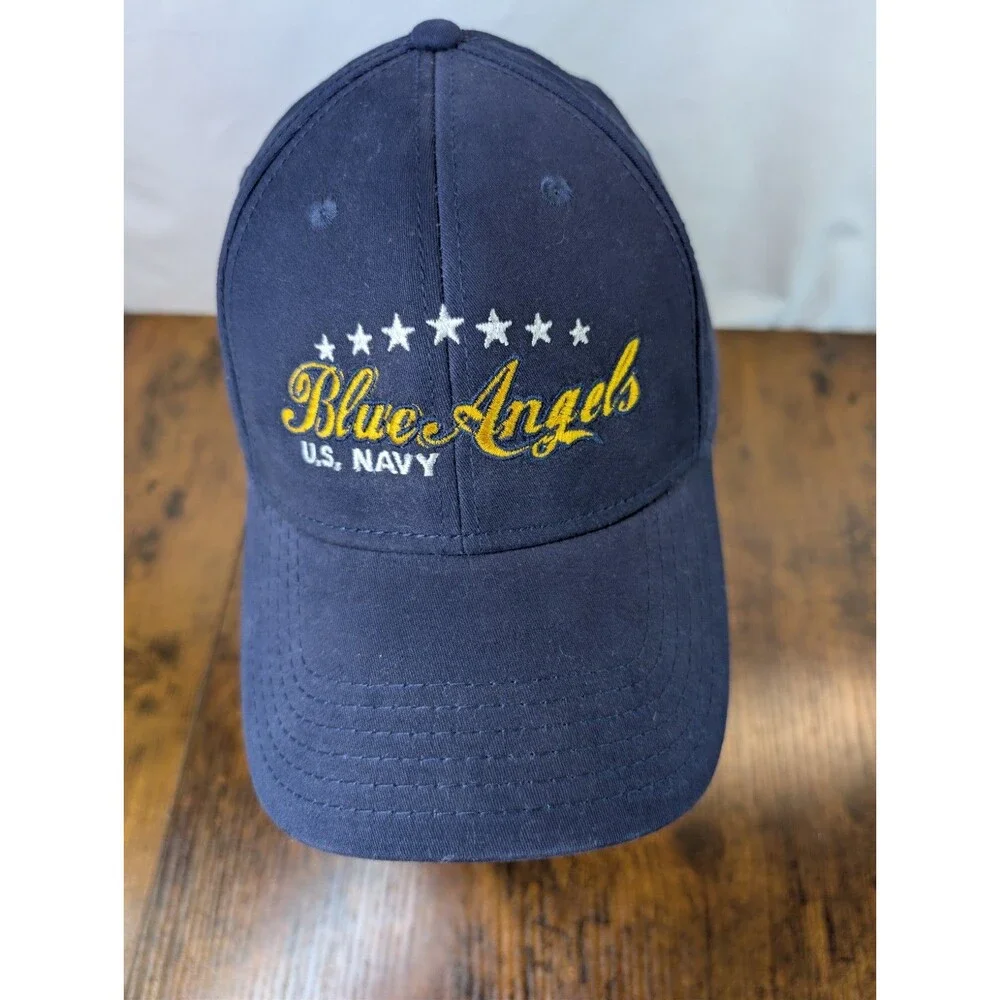 US Navy Blue Angels Hat Cap L XL Otto Flex Fitted Blue Gold 6 Panel Low Profile